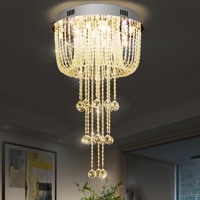 Beaded Flush Light Fixture LED Crystal Contemporary Flush Mount in Nickel for Living Room