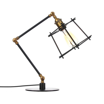 Black/Brass Tapered Cage Table Lamp Industrial Style 1 Bulb Metallic Table Lighting with Adjustable Arm