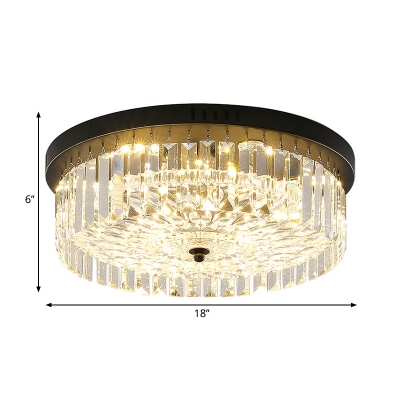 Black Finish Round Ceiling Lighting Crystal Modern Bedroom Flush Mount Lamp, 10