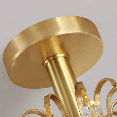 Brass Finish Geometric Semi Flush Ceiling Light Contemporary Metal and Crystal 1 Light Ceiling Light Fixture