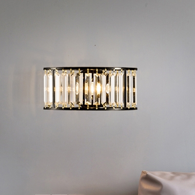 Clear Crystal Half Cylinder Wall Lighting 1 Light Contemporary Wall Mounted Lamp in Black/Gold