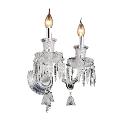 Clear Glass Candle Wall Mount Light Modernism 1/2 Heads Sconce Light Fixture with Crystal Drop