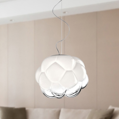 Contemporary Globe Hanging Light Fixture White and Clear Glass 1 Light Office Room Pendant Light