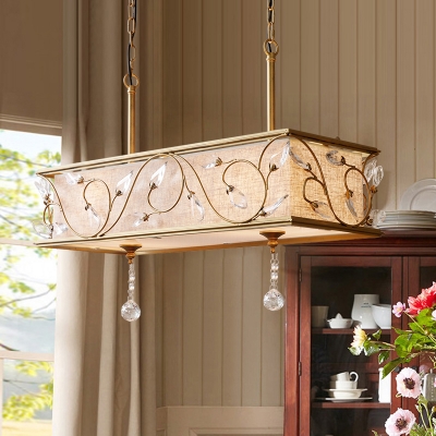 Cuboid Flax Island Pendant Vintage 8-Light Ceiling Lamp in Gold with Crystal Accent