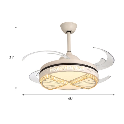 Cutout Semi Flush Fan Light Modern Beveled Crystal 8 Blade Apricot LED Indoor Lighting