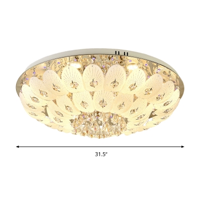 Dome Flush Light Modernism Faceted Crystal 7/13 Bulbs White Close to Ceiling Light, 23.5