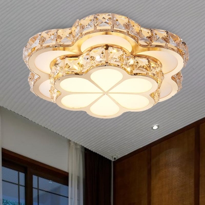 

Flower Crystal Block Flush Light Fixture Contemporary White // Wide LED Ceiling Lamp, Recessed/Surface Mounted, HL573348