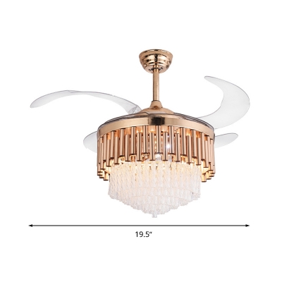 Gold Tube Ceiling Fan Light Modernist Faceted Crystal Led Flush Mount Fixture with Remote Control/Frequency Conversion