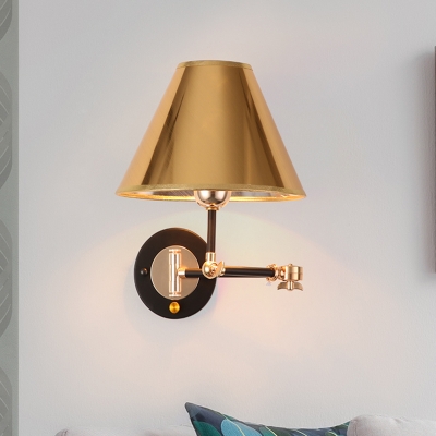 Golden Conical Shade Wall Mount Lamp Industrial 1 Light Metallic Reading Wall Light with Swing Arm