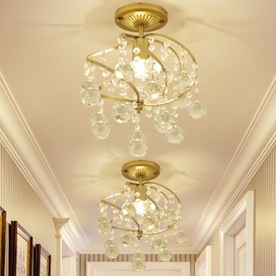 Golden Spiral Corridor Semi Flush Lamp Contemporary 1 Light