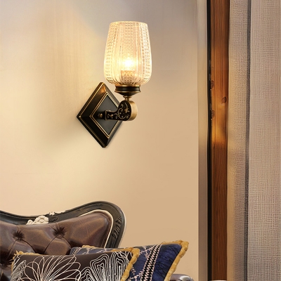 Head Indoor Wall Mounted Lamp Modernist Brass Wall Lighting with Cup Clear Textured Glass Shade