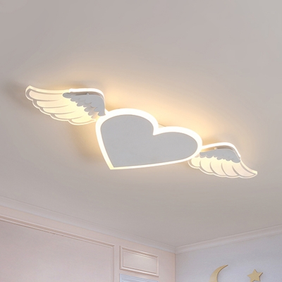 LED White/Pink Heart Close to Ceiling Lamp Kids Metal Flush Ceiling Light in Warm/White Light