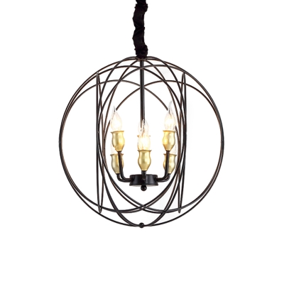 Metal Black/Gold Suspension Lighting Globe 4/6 Lights Classical Ceiling Chandelier for Living Room