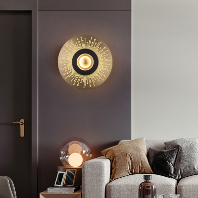 Metal Gold Flush Mount Wall Light Round LED Colonialism Sconce Light Fixture for Bedroom