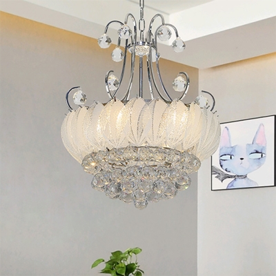 Modern Geometric Ceiling Chandelier Chrome Finish 4 Bulbs Pendant Lighting with Glass and Crystal Decoration