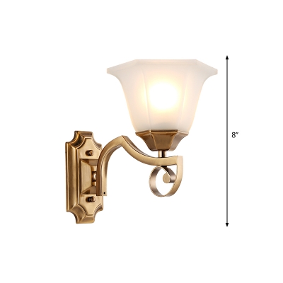 Modern Style Floral Wall Light Sconce 1/2-Light Frosted Glass and Metal Wall Mount Lamp in Gold