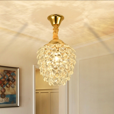 Pinecone Crystal Pendant Lighting Minimalist 1-Light Golden Hanging Pendant Light