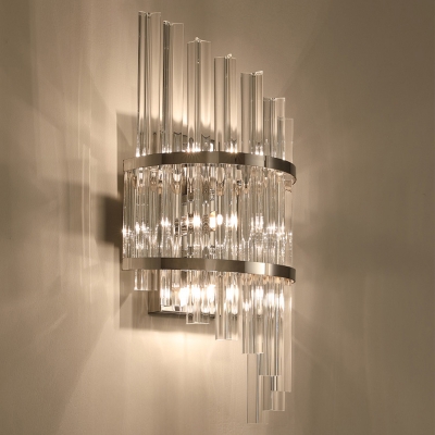 Prism Bedroom Wall Sconce Light Clear Crystal 3 Lights Contemporary Style Wall Lamp in Chrome/Gold Finish