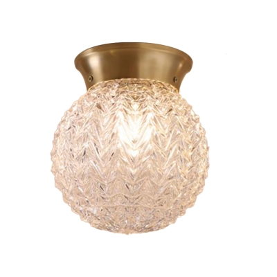 Ripple Glass Brass Ceiling Light Orb Single Head Colonialist Flush Mount Lighting for Living Room