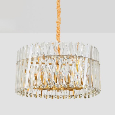 Round Tri-Sided Crystal Rod Hanging Ceiling Lamp Postmodern 8/10 Heads Gold Chandelier Light