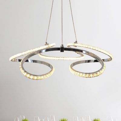 Simple Twist Crystal Chandelier Lighting LED Suspension Pendant Light in Chrome for Living Room, White/Warm Light