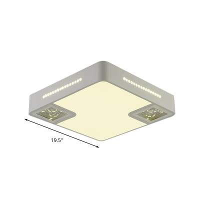 Square Ceiling Lamp Minimalist Acrylic White LED Flush Mounted Light with Crystal Beaded Decoration