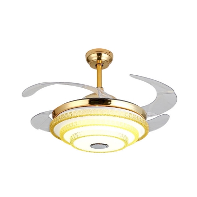 Tiered Ceiling Fan Lighting Modernism Acrylic LED Gold Semi Flush Mount for Bedroom, Wall/Remote Control/Frequency Conversion