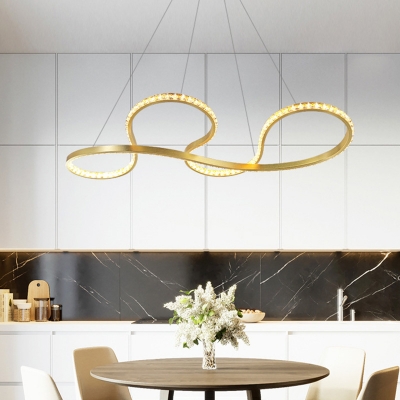 Twisted Ceiling Chandelier Modern Crystal LED Gold Pendant Light Fixture for Dining Room in Warm/White Light
