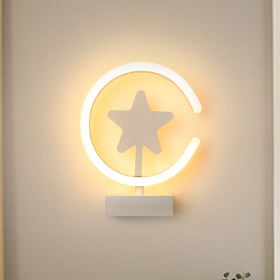 White/Gold Circle Flush Mount Wall Sconce with Star Pattern Cartoon Acrylic LED Wall Lighting, Warm/White Light