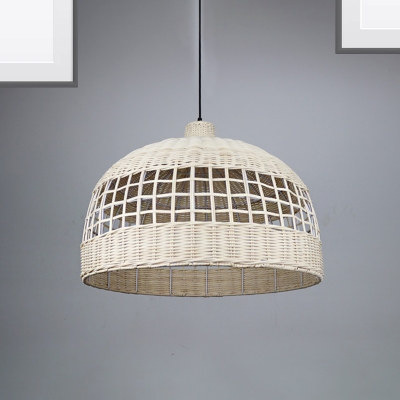 Woven Basket Suspended Light Asian Style 1-Light Indoor Pendant Lighting with Bamboo Shade