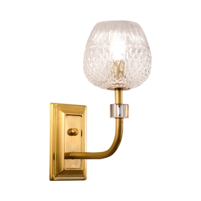 1/2-Head Hallway Wall Light Fixture Modernism Golden Wall Sconce Lamp with Dome Clear Lattice Glass Shade