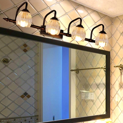 2/3/4 Lights Textured Glass Vanity Light Fixture Traditional Copper Flower Bathroom Make-Up Lighting