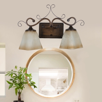 2-Light Vanity Lamp Traditional Tapered Frosted Glass Sconce Light Fixture in Beige