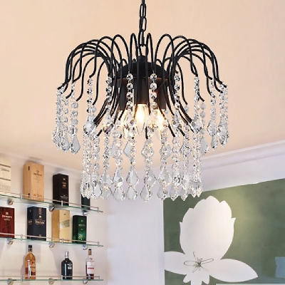 3 Lights Crystal Drop Chandelier Lamp Contemporary Hanging Ceiling Light in Black/White