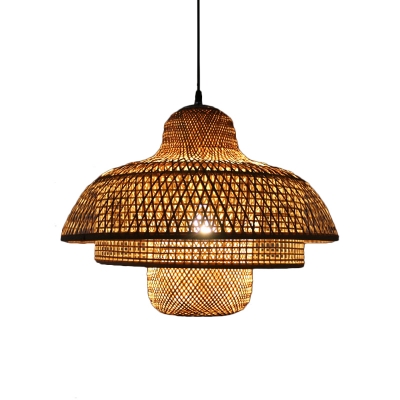 Bamboo Woven Pendant Light with Adjustable Cord 1 Light Tiered Chinese Style Hanging Ceiling Light