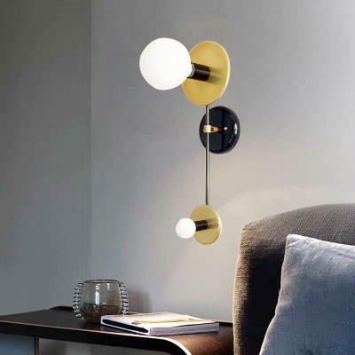 Black and Gold Balance Scale Wall Sconce Modernist 2 Lights Milky Glass Bedside Wall Mounted Lamp