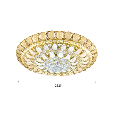 Clear Crystal Beaded Flush Mount Contemporary LED Golden Ceiling Mounted Light, 23.5