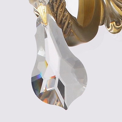 Clear Glass Flower Wall Light Modernism 1/2 Heads Brass Sconce Light Fixture with Crystal Drop