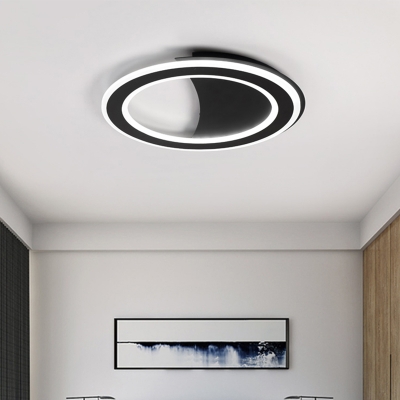 Contemporary LED Flush Light with Metal Frame Black/White Halo Ring Ceiling Lamp in Warm/White Light/Third Gear