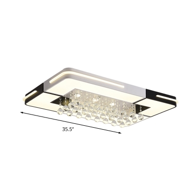 Crystal Ball LED Ceiling Lamp White Flush Mount Light with Rectangle/Square Acrylic Shade in White