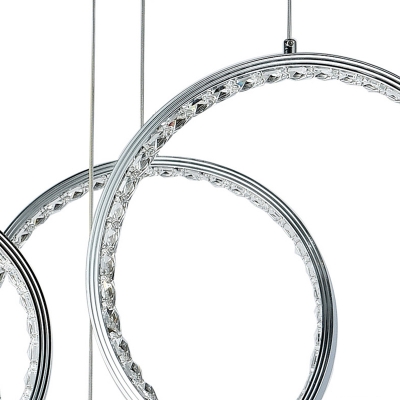 Crystal Circle Cluster Pendant Contemporary 9 Lights Hanging Ceiling Light in Nickel for Corridor, White/Natural Light