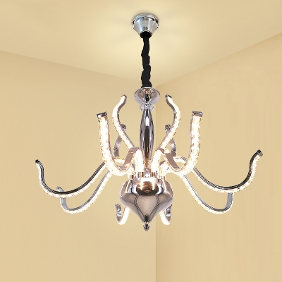 Crystal Curved Hanging Chandelier Modern LED Chrome Down Pendant Lighting for Living Room in White/Warm Light