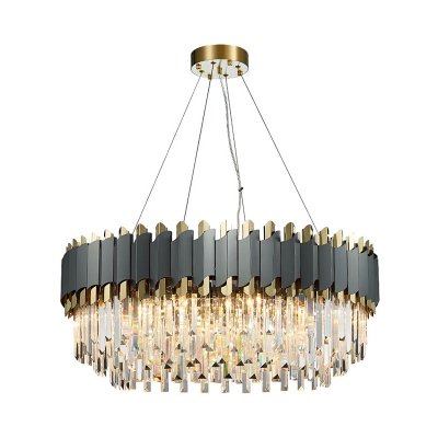 Crystal Layered Oblong Pendant Lighting Contemporary 8/12 Lights Grey Hanging Chandelier