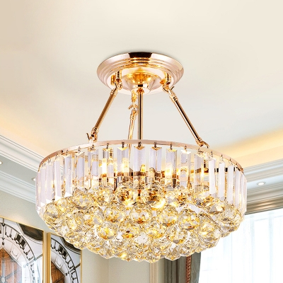 Dome Semi Flush Ceiling Light Minimalist Crystal 6-Light Dining Room Flush Mounted Ceiling Light in Gold
