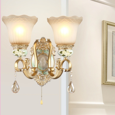 Flower Hallway Wall Mount Light Traditional Opal Glass 1/2 Lights Gold Sconce Light Fixture