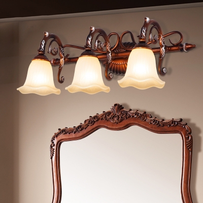 Frosted Glass Copper Sconce Flared 1/2/3 Lights Traditional Wall Mounted Vanity Light