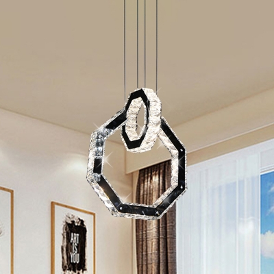 Geometric Pendant Lighting Fixture Simple Style Crystal LED Black Hanging Ceiling Light