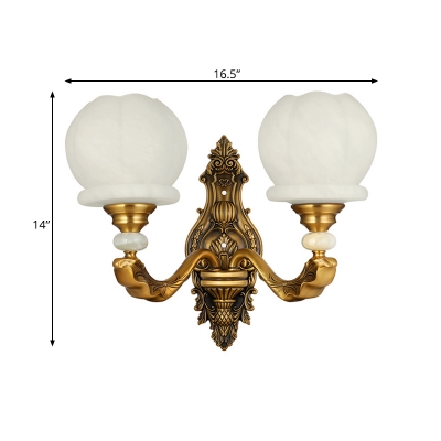 Global Shade Indoor Wall Sconce Light Traditional Style Ivory Glass 1/2-Light Brass Finish Wall Lighting