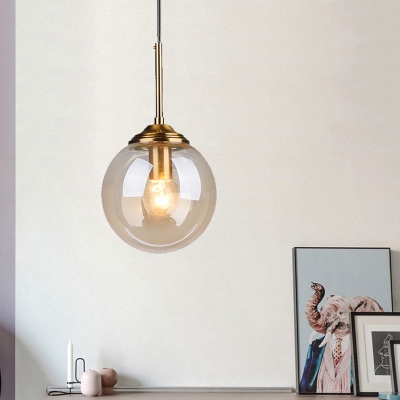 Globe Bedroom Pendant Lighting Amber/Clear/Smoke Gray Glass 1 Head Modernism Hanging Ceiling Light