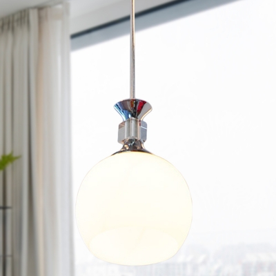 Globe White Glass Hanging Lamp Kit Modernism 1 Head Chrome Pendant Ceiling Light